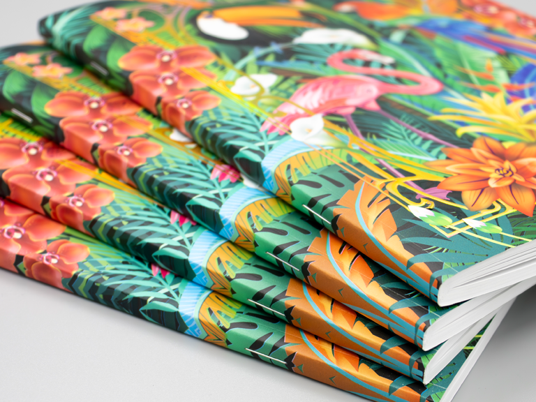 30 sheet square spine booklet with rain forest cover