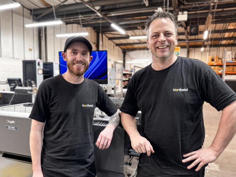 Left Print Wide Format Printer, Toby Truman-Wright and Right Post Press Team Leader, Dan Littlewood.